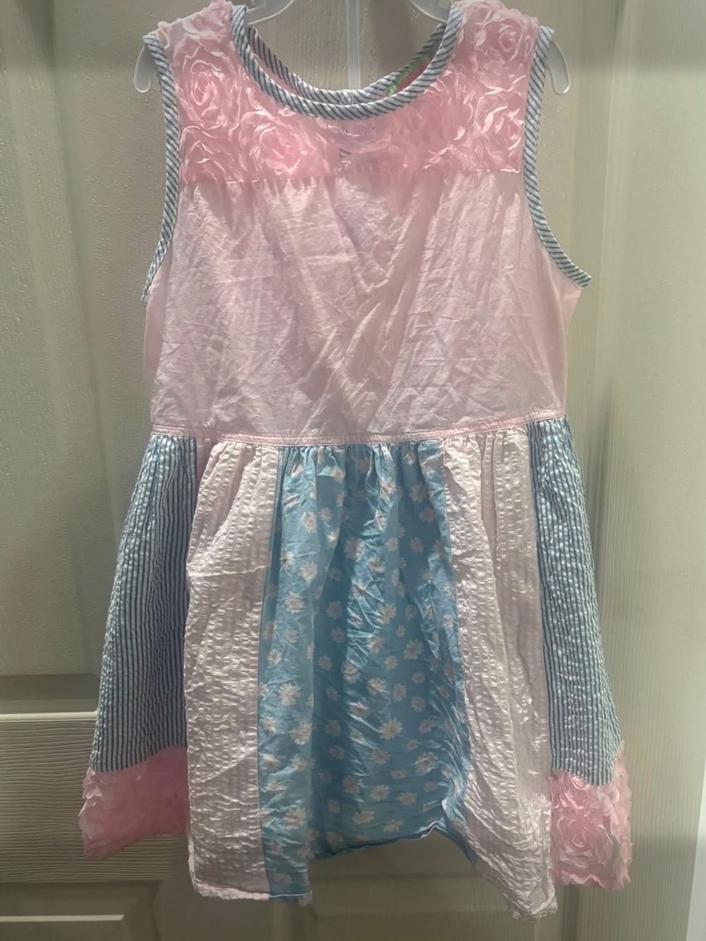 Sweet Pastel Patchwork Girls' Dress - Pink & Light Blue